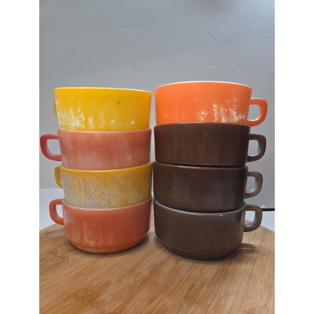 Set Of 8 Vintage Anchor Hocking Fire King Soup Mugs Bowls
